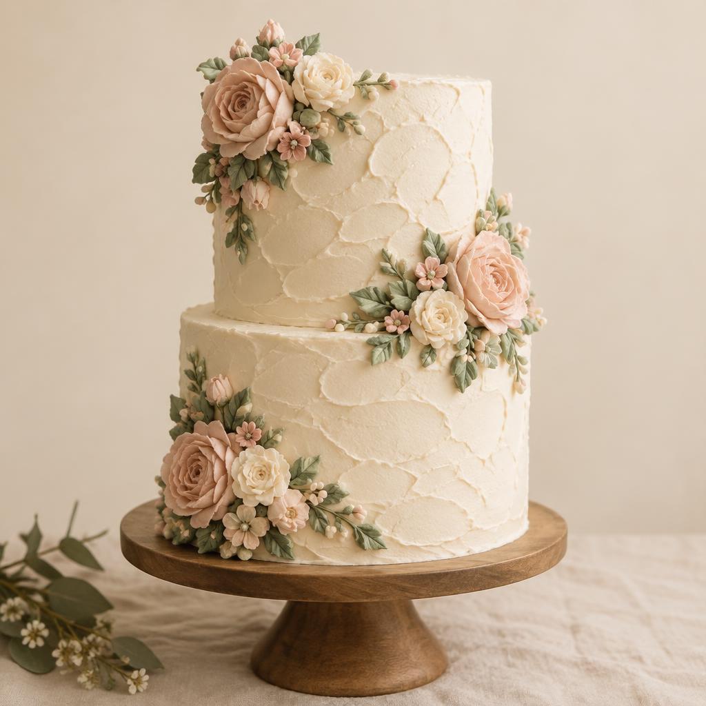 Two-tier buttercream cake with piped flowers
